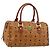 Borsa Boston MCM Vicetos Logogram PVC Pelle Marrone Oro Auth 182670 D'oro