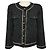 Chaqueta Chanel de lana y lino a rayas Negro / Blanco / Rosa 2023 con botones con logo CC