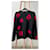 Yves Saint Laurent Cardigan en Laine Noire à Fleurs Rouges  - vue 3