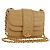 CHANEL Bolsa de Ombro com Corrente em Pele de Cordeiro Bege Ouro CC Auth 182904SAV Dourado