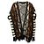 Autre Marque Strick-Poncho mit geometrischem Muster und Fransen Braun Schwarz Weiß Grau