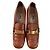 Céline Brown Leather Heeled Loafers with Gold Buckle