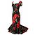Dolce & Gabbana Blumenkleid mit Rüschensaum Schwarz Rot