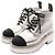 Timeless Chanel Coco Mark Leder-Stoff-Stiefel Schwarz Silber