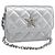 CHANEL Borsa a Spalla Matelasse con Catena in Pelle di Agnello Silver CC Auth 184788SAM Argento