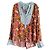 Autre Marque Blusa Monoki Stampa Floreale e Righe Boho Chic Rosa Bianco Rosso Verde Grigio Giallo