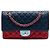 Chanel Blue Medium Classic Tricolor Lambskin Double Flap Azul Azul marino