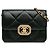 Clutch Chanel em couro de vitelo matelassê preto com strass e aba com corrente