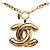 Chanel Gold CC Goldplattierte gesteppte Anhänger-Halskette Golden
