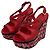 Louis Vuitton Sandali Zeppa in Pelle Rossa e Tweed Taglia 37 Bianco Rosso Blu navy