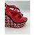 Louis Vuitton Sandali Zeppa in Pelle Rossa e Tweed Taglia 37 Bianco Rosso Blu navy - vista 11