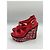 Louis Vuitton Sandali Zeppa in Pelle Rossa e Tweed Taglia 37 Bianco Rosso Blu navy - vista 4
