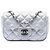 Chanel Mini Square Classic in Lambskin Perforato Single Flap Argento