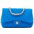Chanel Blue Jumbo Classic Perforated Jersey Single Flap