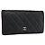 CHANEL Matelassé Long Wallet Lammfell Schwarz Silber CC Authentisch 180933