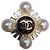 Timeless Chanel Spilla Croce Gripoix Perle e Cristalli Placcata Oro Nero Bianco Gold hardware