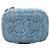 Vanity Necessaire Chanel Blue Mini em denim acolchoado com camélia Sweetheart e corrente Azul - vista 3
