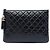 Clutch Chanel Gabrielle O Case in pelle di vitello invecchiata trapuntata nera Medium Nero
