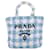 Borsa Tote Prada Crochet Small Raffia Bianco Blu  - vista 1