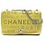 Chanel Flap in pelle di vitello traforata gialla con occhielli logo Giallo