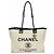 Chanel Deauville Stroh-Tote-Bag mit Kette Marineblau