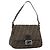 FENDI Zucca Canvas Mamma Baguette Bolsa de Ombro Preto Prata Marrom Autêntica 187420V