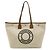 Burberry Canvas Leather Round Logo Tote Bag Braun