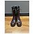 Botas de amarrar em couro marrom Chanel com punhos de tweed Cinza - vista 10