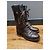 Botas de amarrar em couro marrom Chanel com punhos de tweed Cinza - vista 11