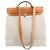 Borsa Hermès Haut à Courroies in tela e pelle Marrone Beige