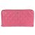 Cartera larga de piel de becerro granulada rosa Chanel