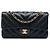 Chanel Black Medium Classic Chevron Calfskin Pleated Double Flap Preto