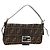 FENDI Zucca Canvas Mamma Baguette Borsa a Spalla Nero Marrone Auth 189121SV