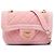 Chanel Mini Flap em veludo acolchoado rosa com fecho duplo