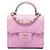 Chanel Pink Mini CC gestepptes Lammleder Top Handle Clutch mit Kette