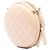 Borsa a tracolla rotonda Chanel in pelle di vitello beige con cuciture, logo, strass e catena di perle - vista 2