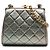 Chanel Borsa a tracolla Chanel Mini CC in agnello metallizzato trapuntato Argento con struttura