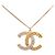 Collana con pendente trapuntato Chanel Gold CC placcato oro e strass D'oro