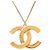Collana con pendente trapuntato Chanel Gold CC placcato oro e strass D'oro - vista 2