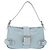 Borsa a Spalla BOTTEGA VENETA Nylon Azzurro Light Silver Auth 189899M Argento Blu chiaro - vista 13
