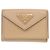 Prada Triangle Logo Saffiano Leather Tri-fold Wallet Beige
