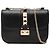Valentino Black Small Leather Rockstud Glam Lock Crossbody Nero