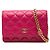 Chanel Samba Wallet On Chain aus rosa gestepptem Lammleder mit Mini CC und Perlen Pink