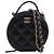 Vanity Beauty case rotondo Chanel Black Quilted Glazed Lambskin Handle With Care con catena Nero