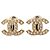 Brincos de pressão Chanel Gold CC banhados a ouro e pérolas falsas Dourado