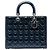 Lady Dior Cannage in vernice blu, grande Blu navy