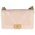 Borsa Chanel Medium Boy Bag in pelle di vitello caviar e camoscio beige con motivo Chevron Rosa