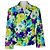 Céline Celine Leinen-Blazer mit Blumenprint Weiß Blau Mehrfarben Grün Lila Gelb