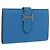 Hermès HERMES Bean Card Case Leather Blue Silver Auth 191663M Silvery
