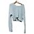 Autre Marque Noble klobiger Kurzstrick-Pullover aus Wolle mit breitem Rippenmuster Blau Hellblau
